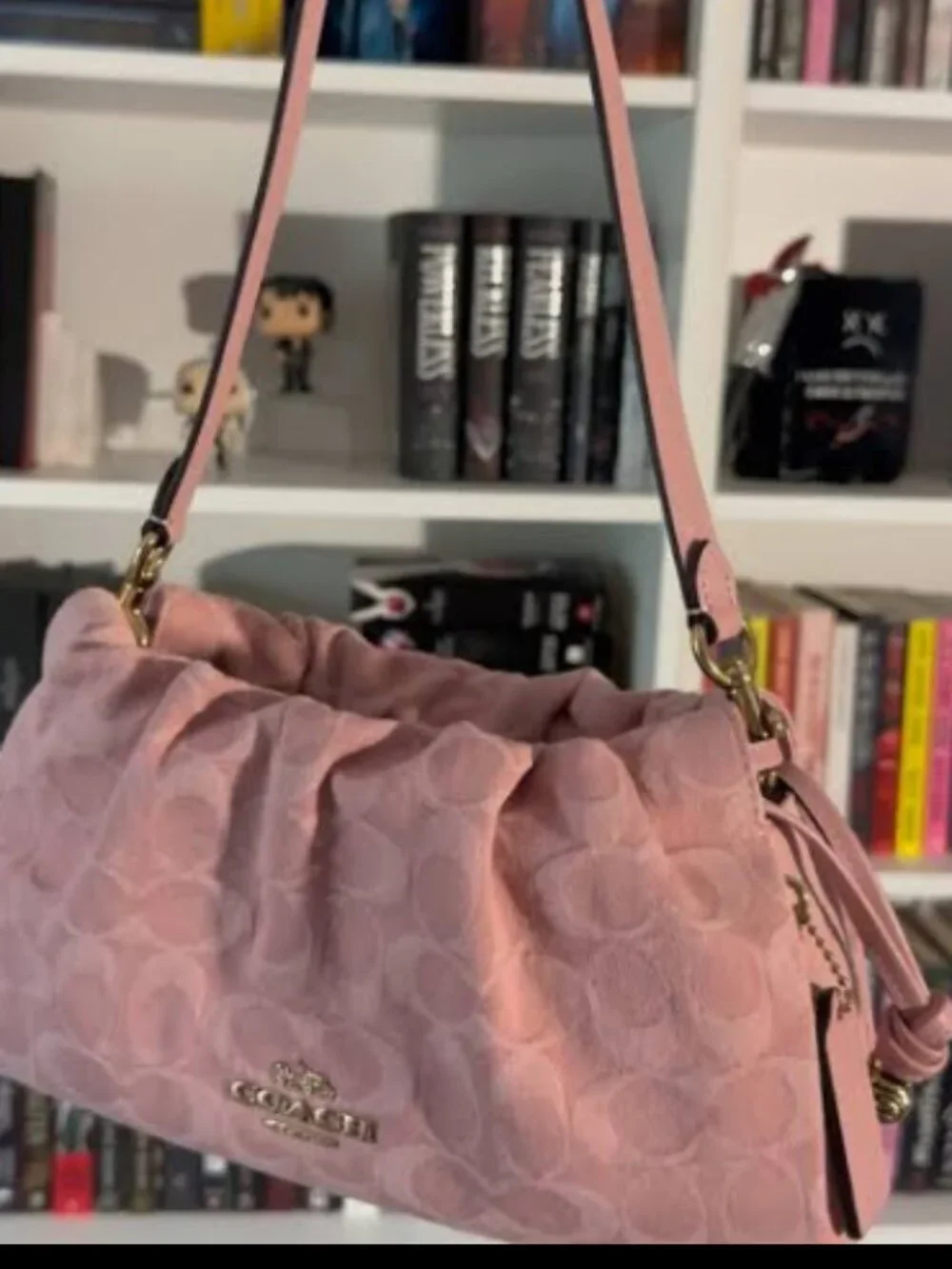 Coach Pink Signature Canvas Ruched Shoulder Purse Handbag